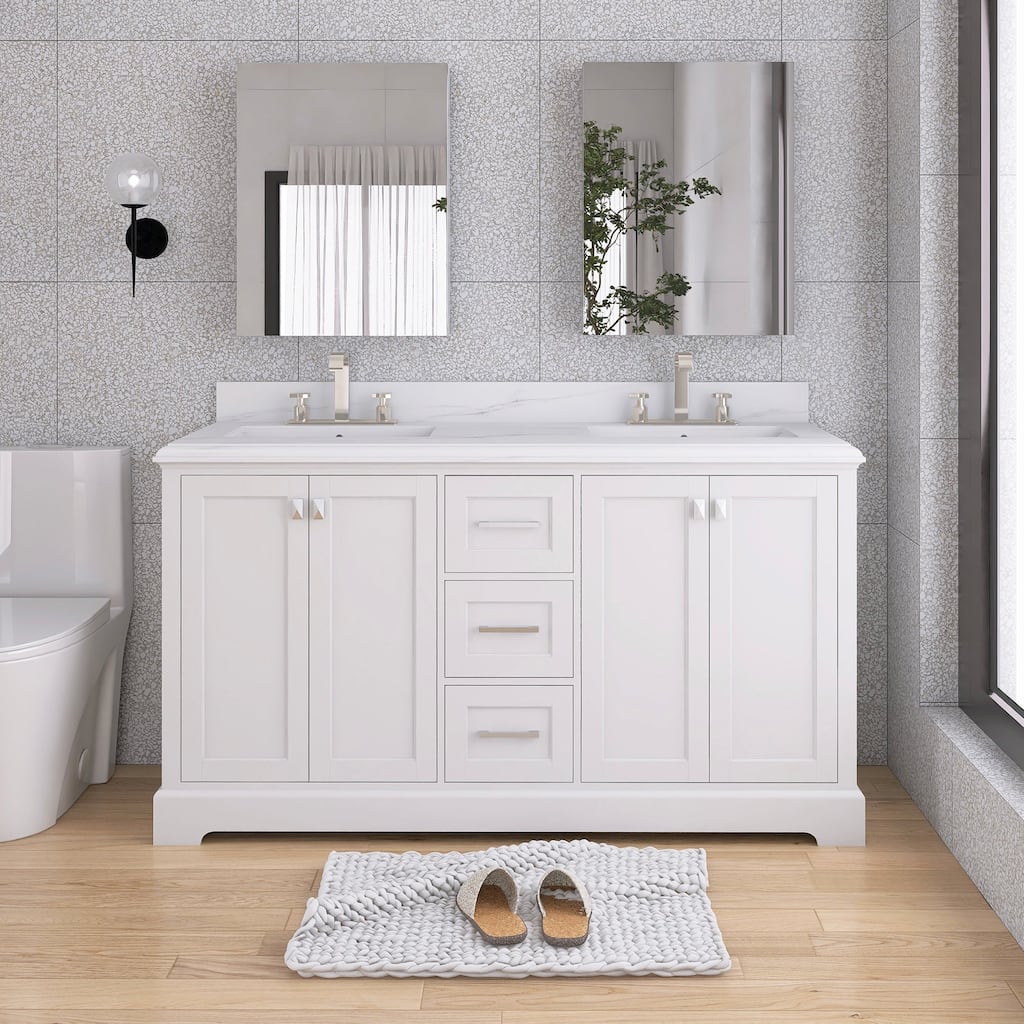 60/72 Inches Plywood Freestanding Bathroom Vanity Set with Drawer and Ceramic Sink