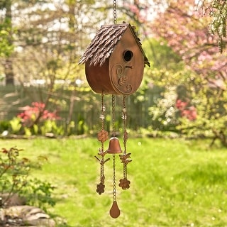Antique Copper Hanging Birdhouse Wind Chime "Farm House"