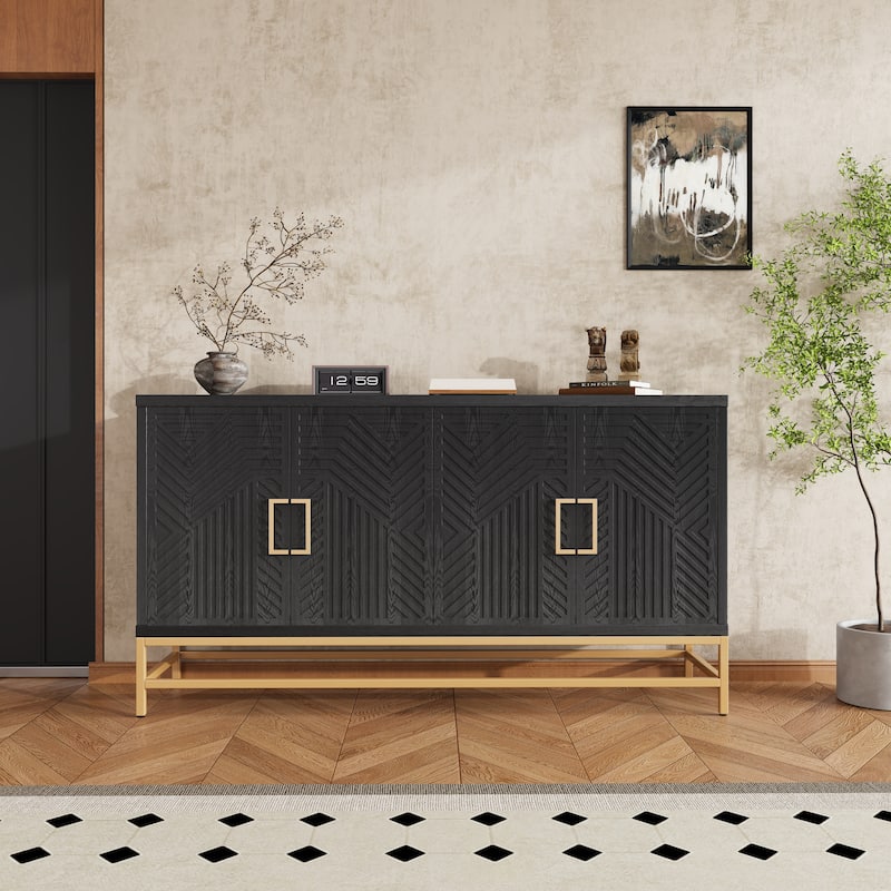 Rectangular Sideboard Entryway Cabinet with Adjustable Shelves & Metal Leg, Buffet Cabinet Console Table for Kitchen Living Room - Black
