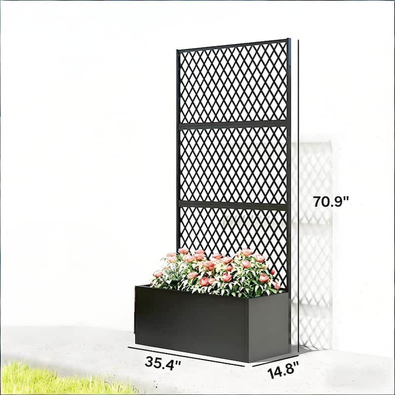 Decorative Planter Box with Diamond Lattice Trellis for Vining Plants