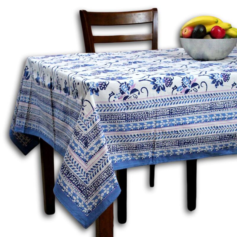 Artistic Floral Block Print Cotton Tablecloth Collection