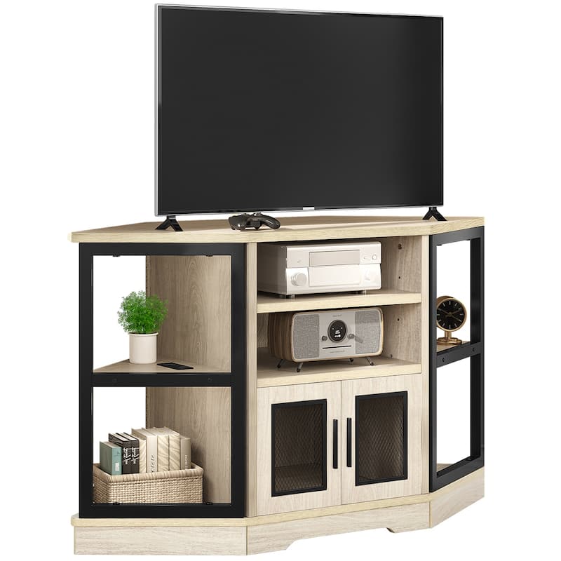 Farmhouse Corner TV Stand Entertainment Center Media Console for TVs up to 55" with Power Outlet
