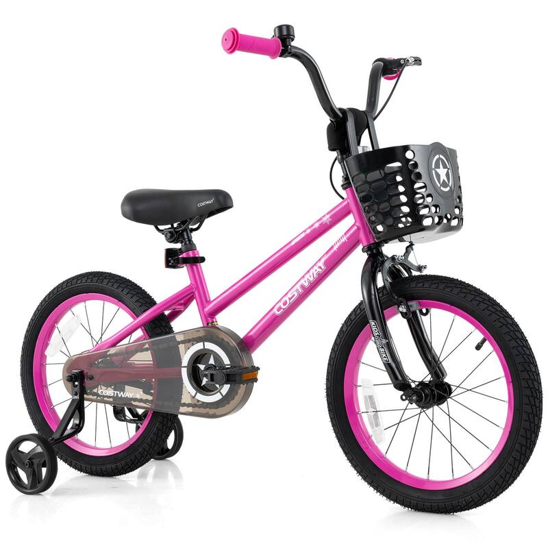 Costway 12"/14"/16"/18" Kid’s Bike with Training Wheels Adjustable - See Details - 16" Pink