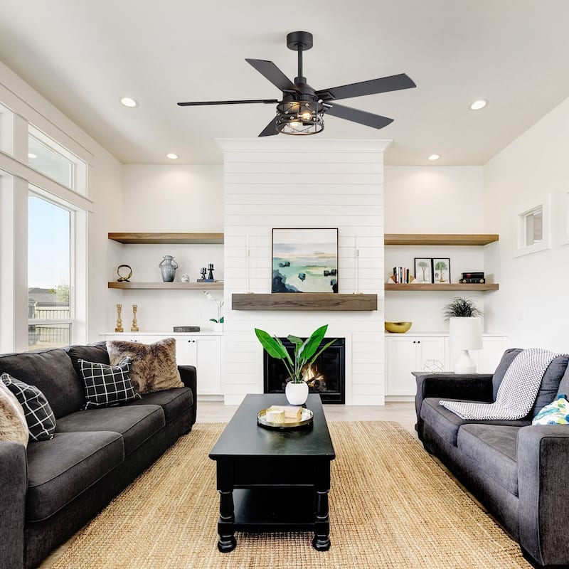 52-inch Reversible 5-Blade Caged Ceiling Fan with Remote and Light Kit