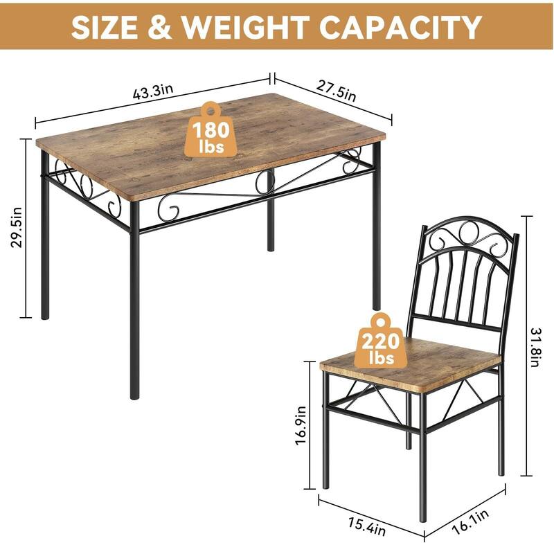 Farmhouse Kitchen Dining Table Set, with 4 Chairs