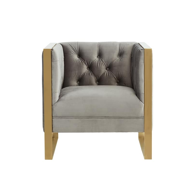 Carlos Modern Grey Velvet & Gold Accent Chair