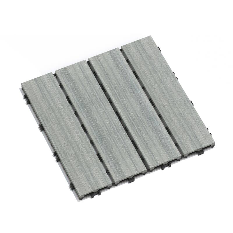 Patio Floor Tiles Pack of 22 WPC Wood-Plastic Composite Patio Deck Tiles DIY Interlocking Decking Tiles, Water Resistant