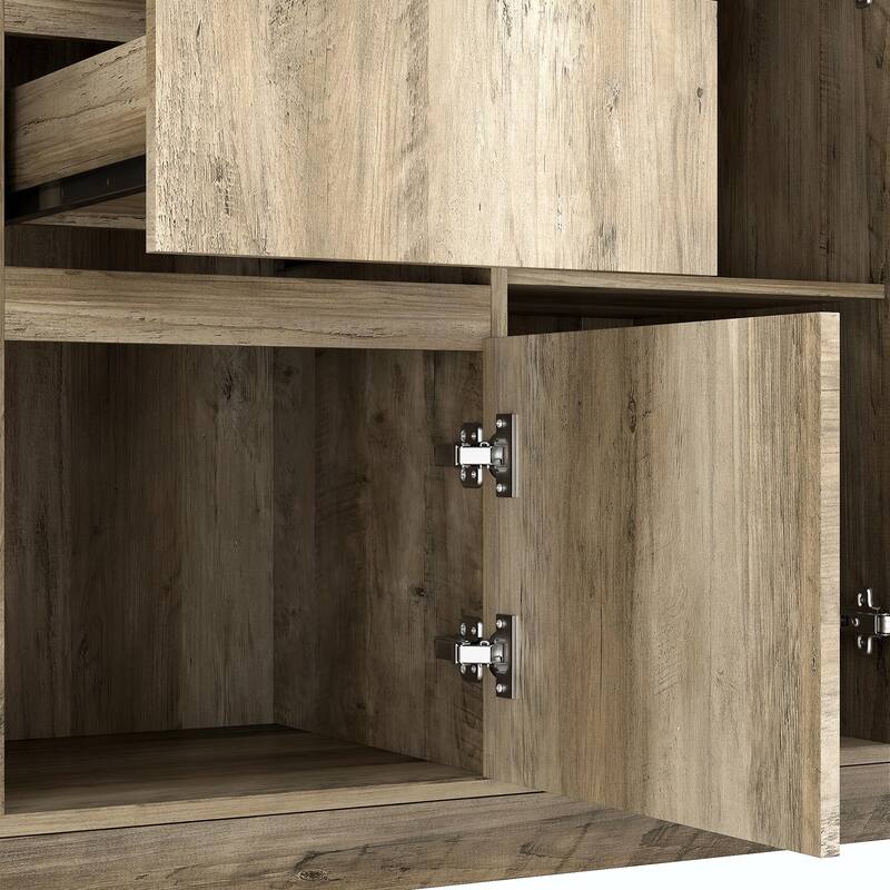 74" Kitchen Pantry Cabinet with Charging Station, Drawer and LED Lights