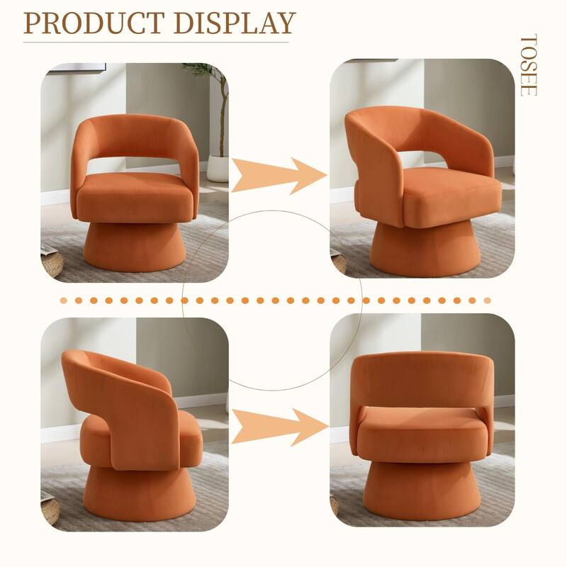 Velvet Swivel Barrel Chair, Accent Chair Armchair with Rotation Club Chair & Curved Ergonomic Back
