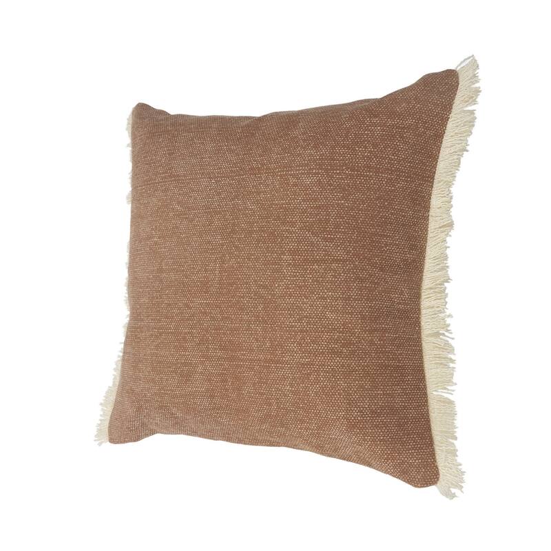 20" Caramel Brown and White Coated Fringed Square Throw Pillow