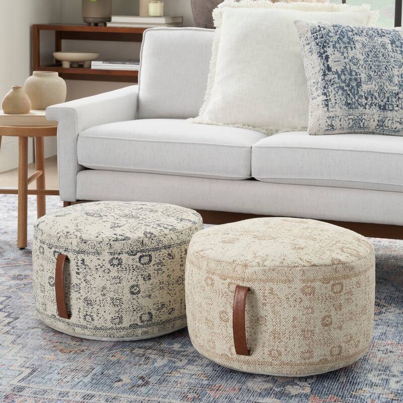 Nicole Curtis Erased Print Drum Pouf 20" x 20" x 12"