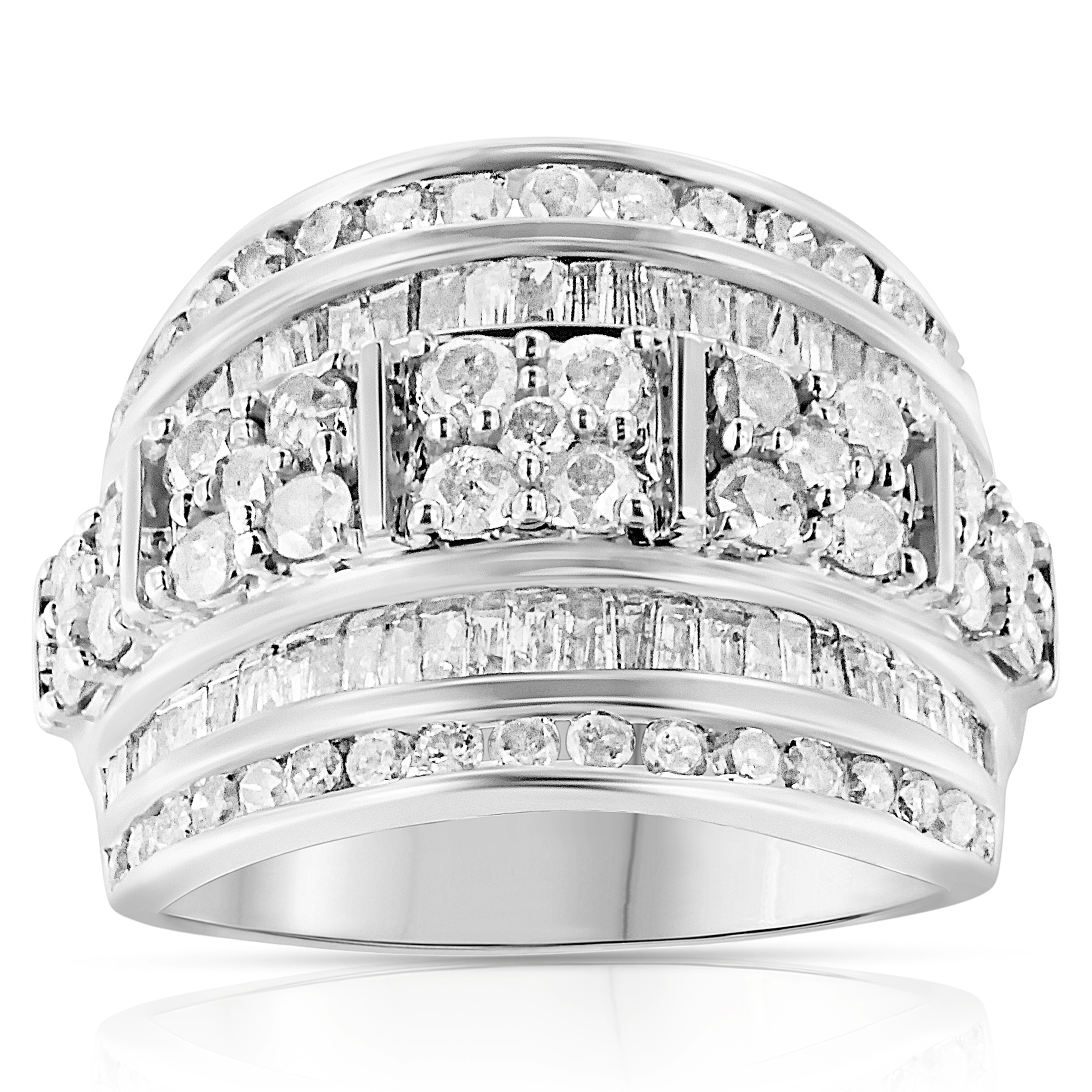 1/2 cttw, H-I Color, I2 Clarity Three-Row Sterling Silver Diamond Cocktail Ring