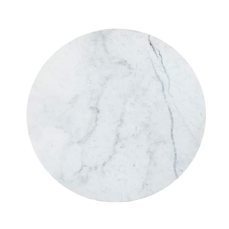 33" Round Marble Top Coffee Table with Pleated Mango Wood Base