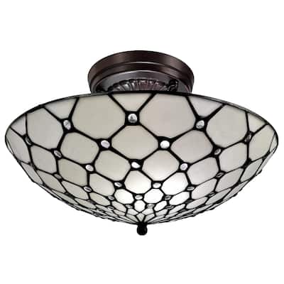 Tiffany Style Ceiling Fixture Lamp Jeweled 17" Wide Stained Glass White Bedroom Hallway Gift AM030CL17B Amora Lighting