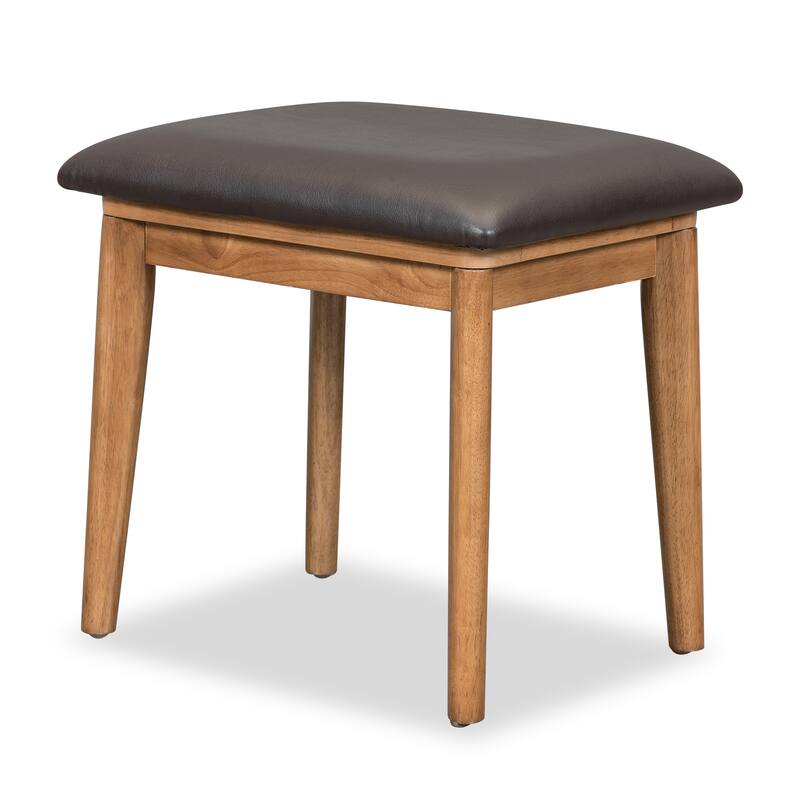 Brown Makeup Vanity Desk Set with Flip-top Mirror & Drawers, Wood Writing Desk Dressing Table and Upholstered Stool Set