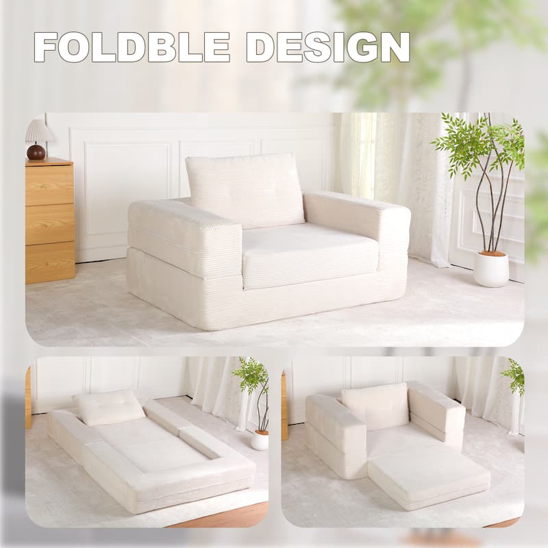 Compression Human Dog Sofa Bed for Adult & Pets, Modern Floor Couch With Pillow for Living Room Bedroom, Corduroy Fabric