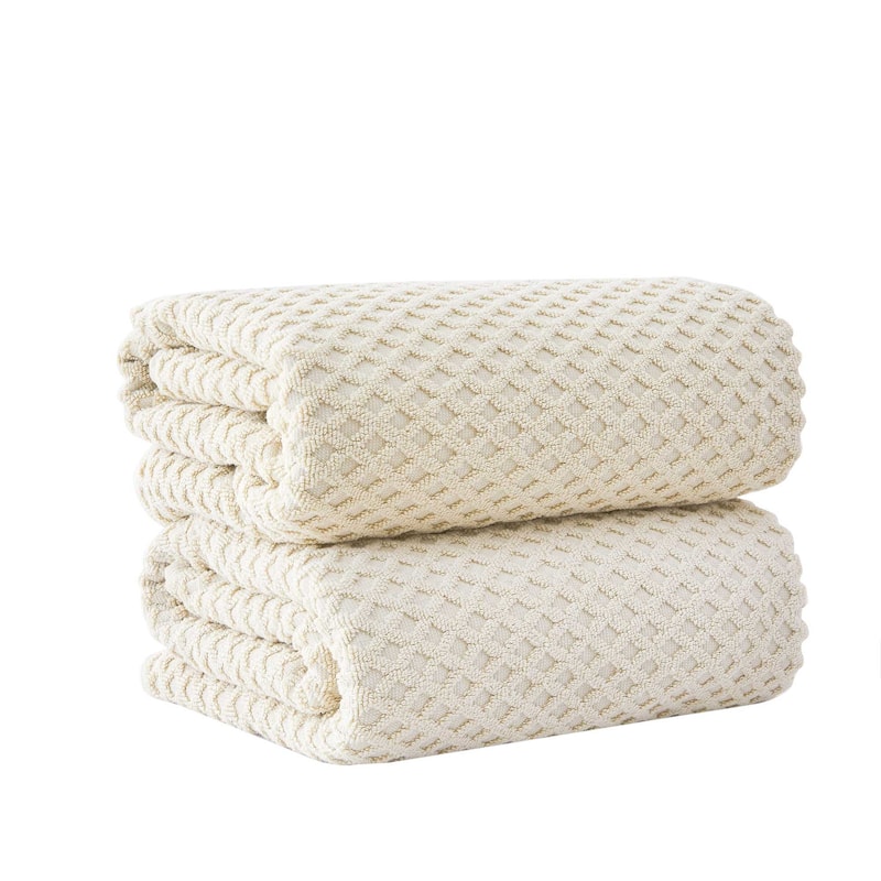 Linery & Co. Cotton Diamond Waffle Texture Bath Towels - Bath Sheet (Pack of 2) - Ivory