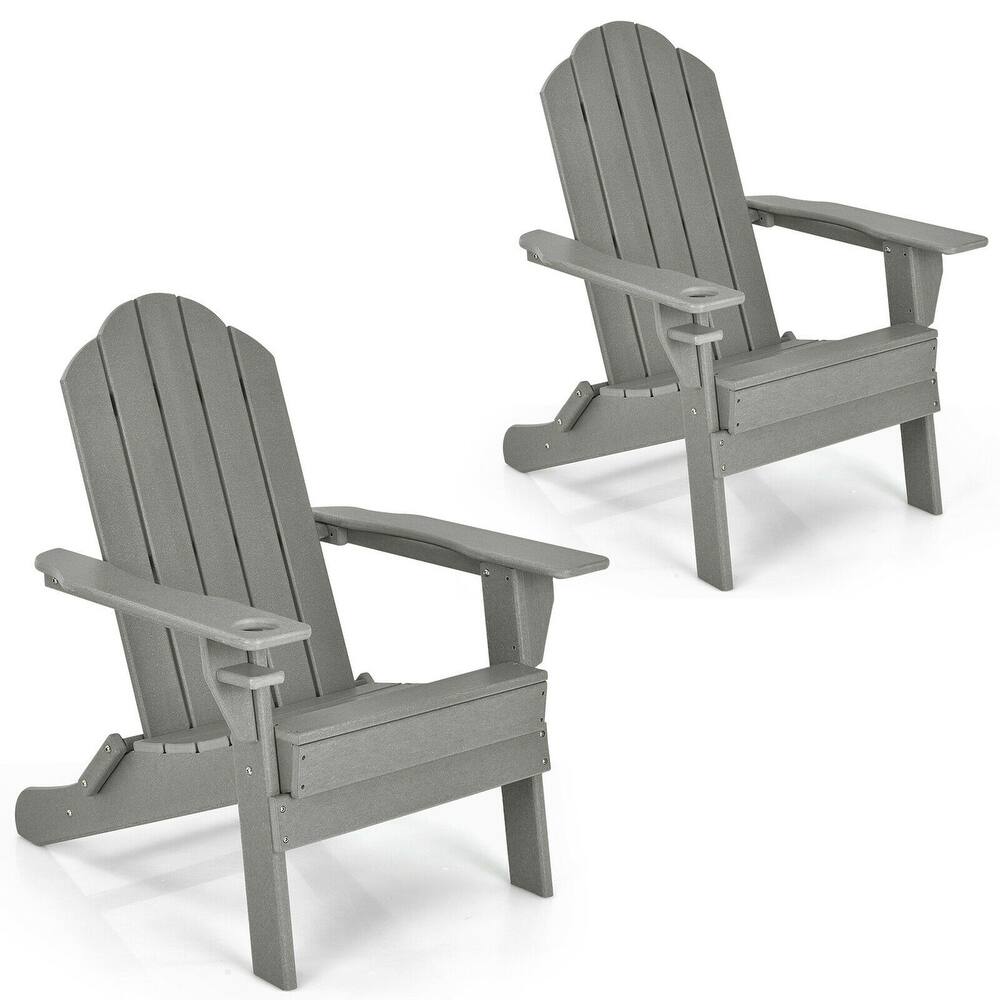 Gymax 2PCS Patio Folding Adirondack Chair Weather Resistant Cup Holder