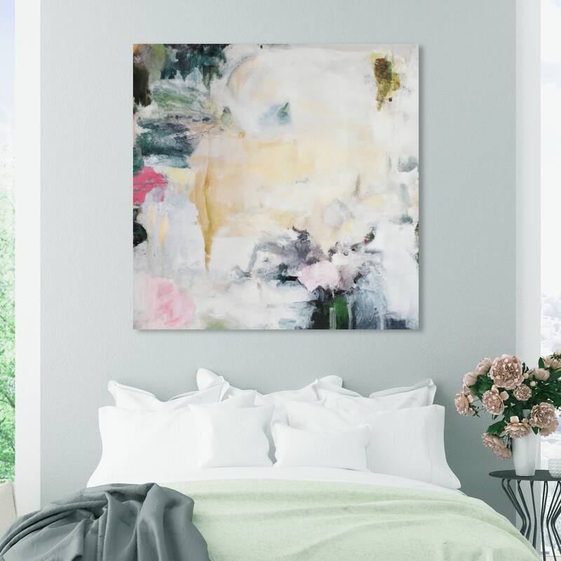 Wynwood Studio Abstract Flower Cascade White and Vanilla Modern & Contemporary Wall Art Canvas Print - 40 x 40