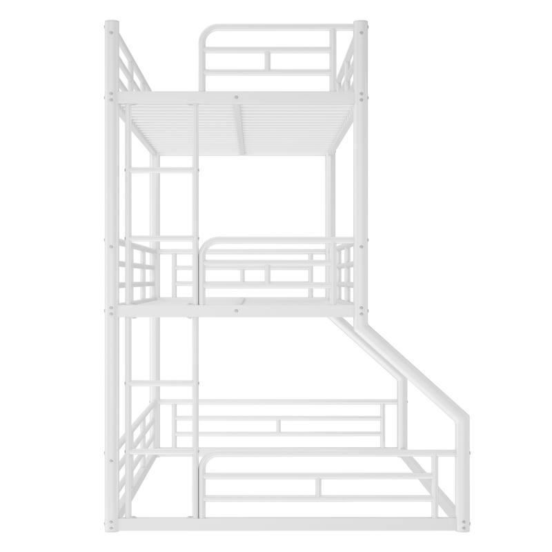 Twin over Twin over Full Bunk Bed, Metal Triple Bunk Bed with Safety Guardrails, Heavy-duty Bunk Bed with Noise-reduced Design