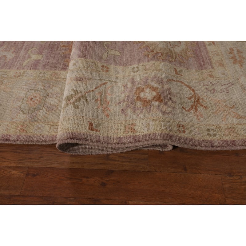 Vegetable Dye Oushak Turkish Area Rug Hand-Knotted Brown Wool Carpet - 6'3"x 8'8"