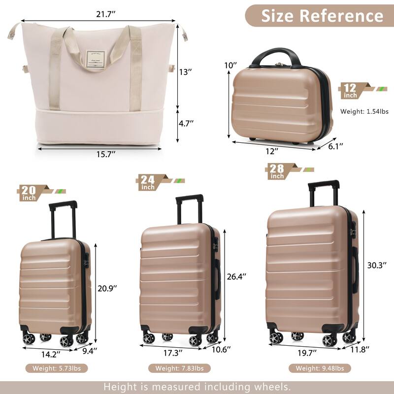 4-Piece, Modern Hard-Shell Luggage, Lightweight Luggage with Spinner Wheels, for Boarding Travel, Champagne