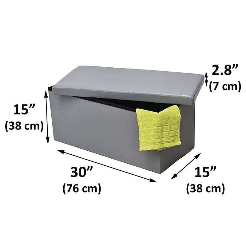 2 in 1 Folding Storage Ottoman Bench Faux Leather