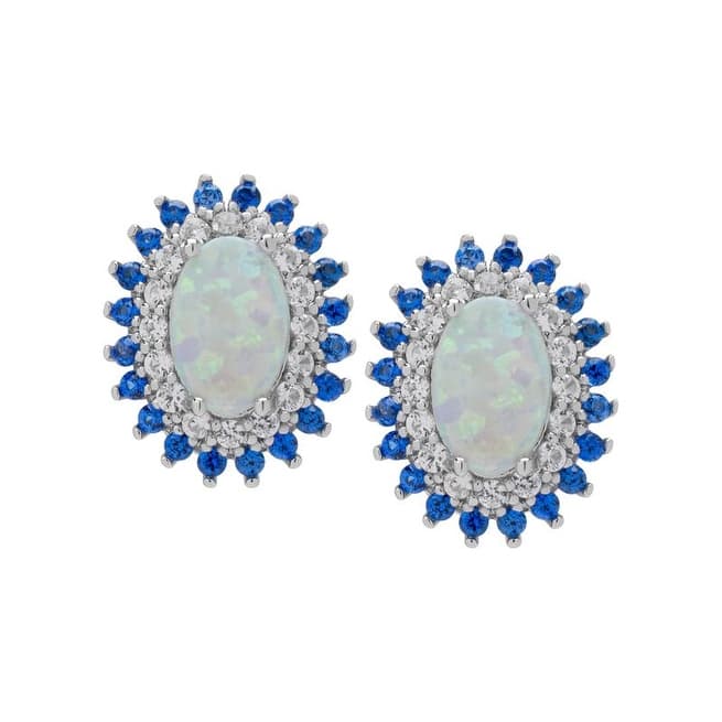 Victoria Townsend .925 Sterling Silver Blue Spinel & Lab Opal Oval Stud Earrings - White