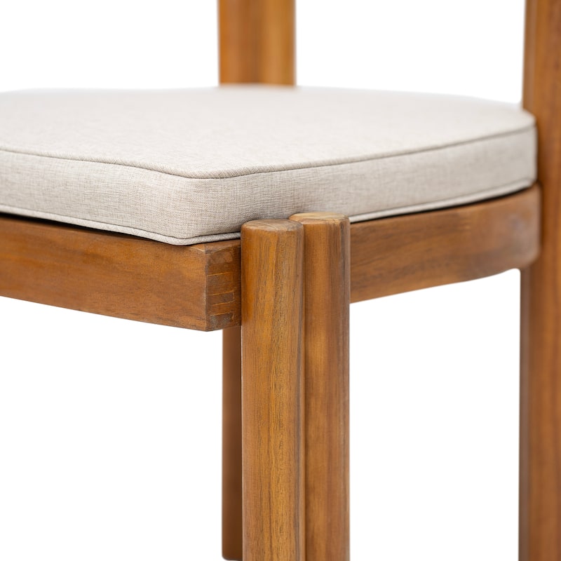 Christopher Knight Home - Joel Patio Acacia Wood Armless Dining Chair with Beige Cushion（Set of 2 ）