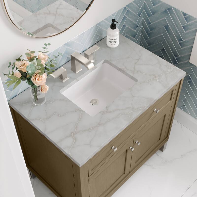 Chicago 36" Single Vanity, Walnut Whisper - Victorian Silver