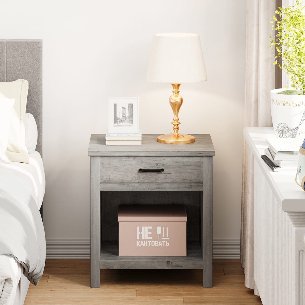Farmhouse Square Nightstand Bedside Table End Table for Bedroom/ Living Room