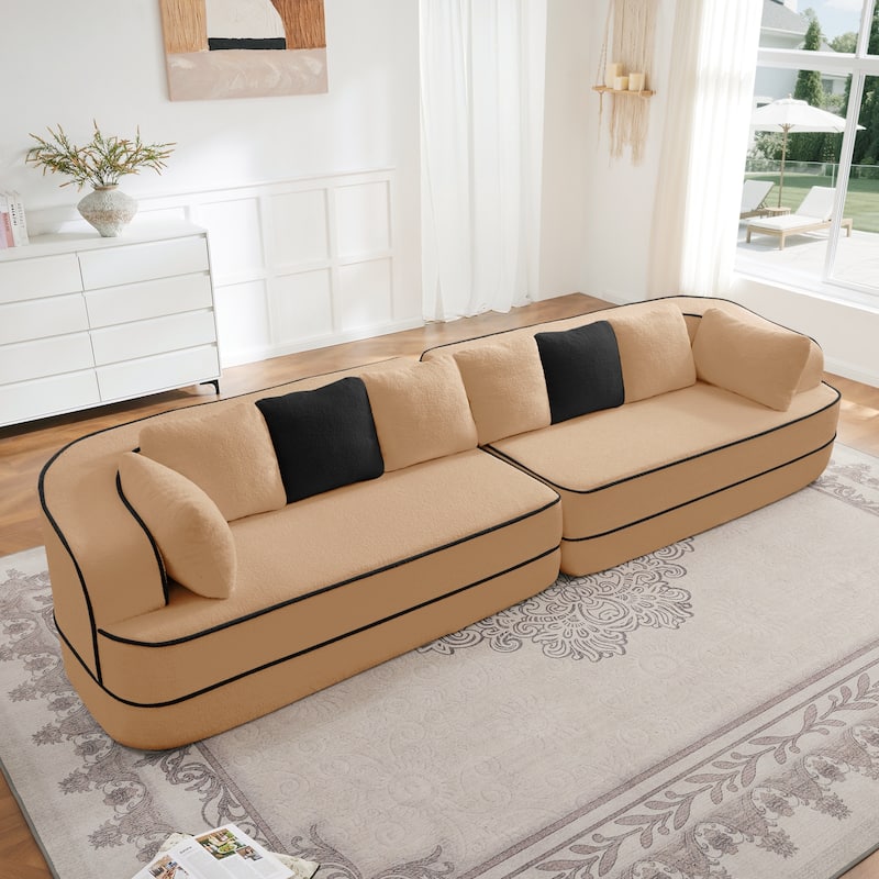 GDF Studio - Aubrey 135" Oversized Teddy Upholstered 4-Seat Boneless Sofa with Symmetrical Aesthetics (No Assembly Required) - 135" - Camel