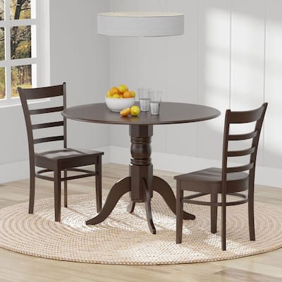 3-Piece Dining Set, 42" Round Drop-Leaf Table and Slat Back Chairs