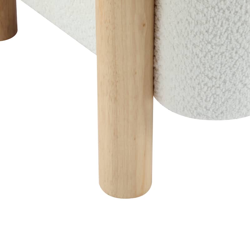 Roomfitters Boucle Upholstered Accent Arm Chair, Modern Lounge Barrel Seat, White+Natural