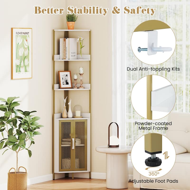 Gymax 6-Tier Corner Shelf 67'' Tall Corner Bookshelf w/Cabinet &