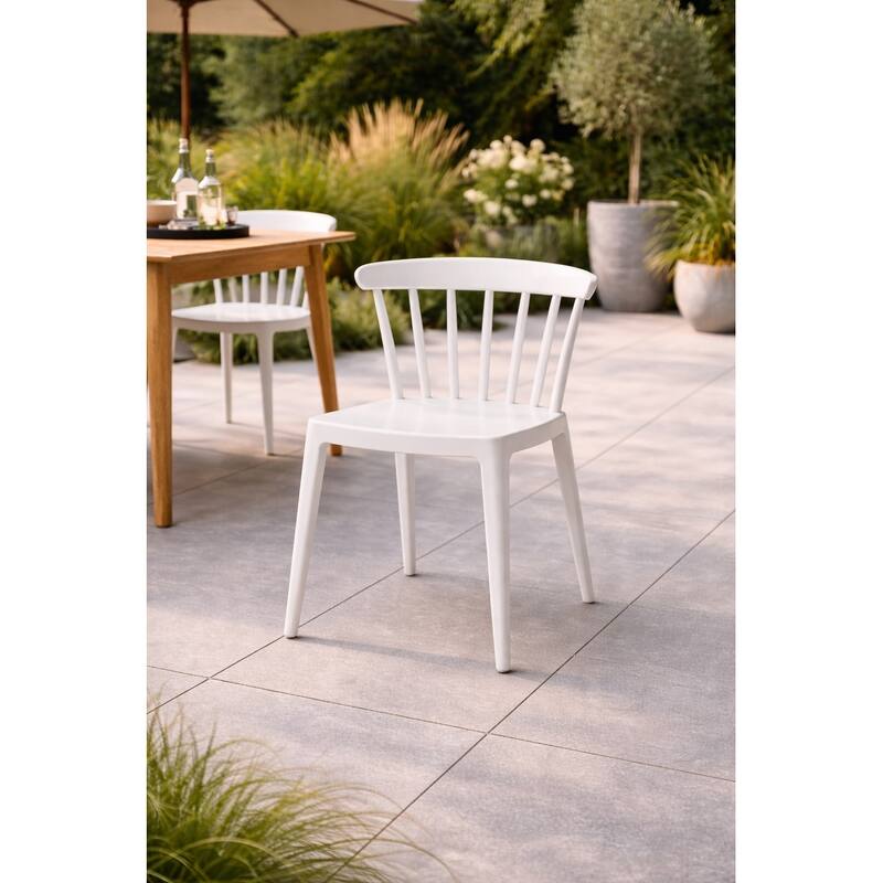 Set of 2 Stackable Modern Plastic Low Back Windsor Dining Chairs With Spindle Back For Kitchen Indoor Outdoor Patio Office