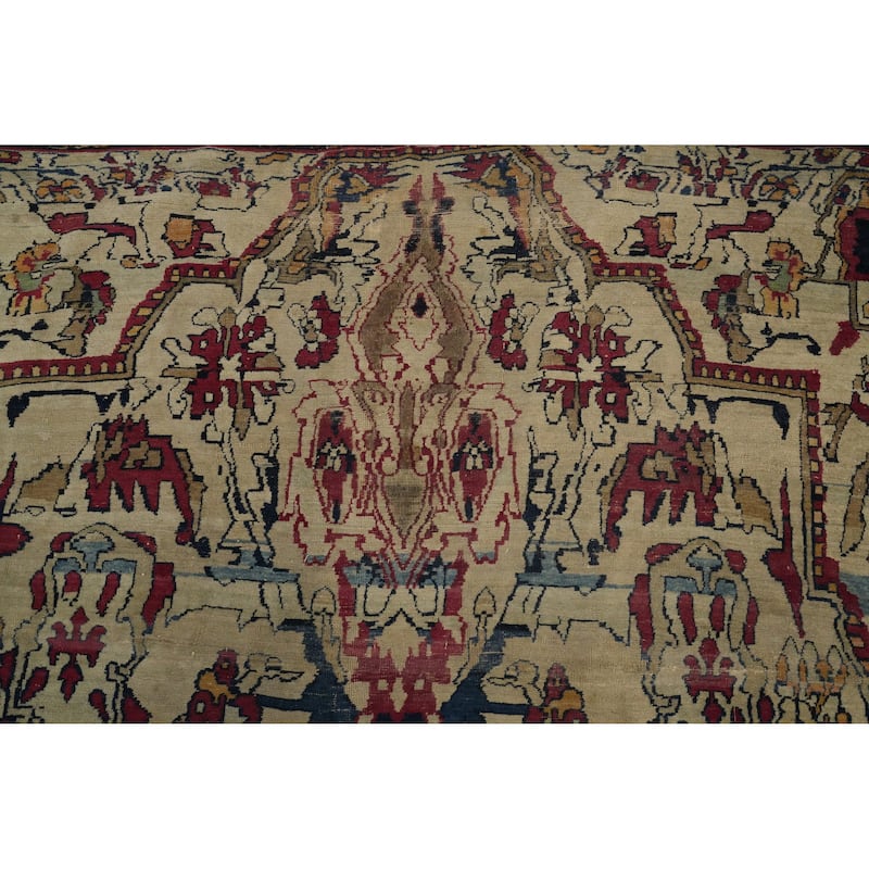 Hand Knotted Oriental 100% Wool Carpet Traditional Floral Beige & Ivories Kerman Area Rug - 8' 9'' X 6' 8''