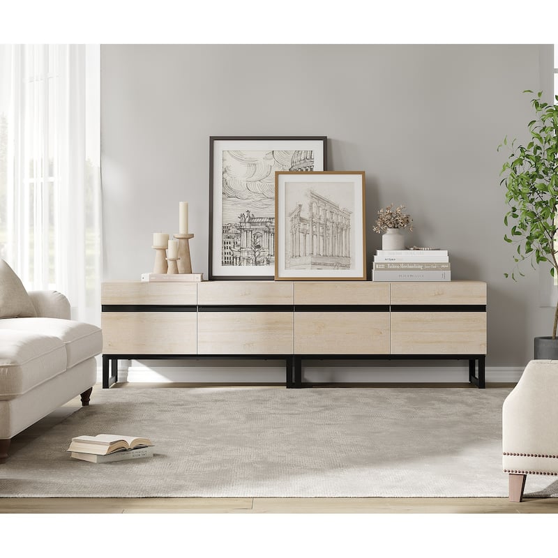 WAMPAT Modern TV Stand with Storage Cabinets, Wood Entertainment Center Media Console Table with Metal Legs for Living Room - 2 piece - Light Oak