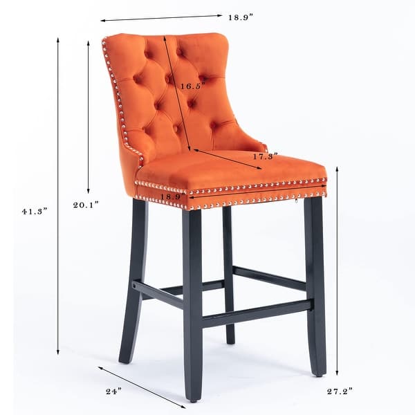 dimension image slide 0 of 7, Contemporary Tufted Velvet Upholstered Counter Bar Stools Set of 2
