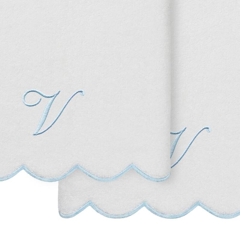 Authentic Hotel and Spa 100% Turkish Cotton Blue ADORNIA Scallop Personalized 2 Piece Bath Towel Set - 2 Bath Towels