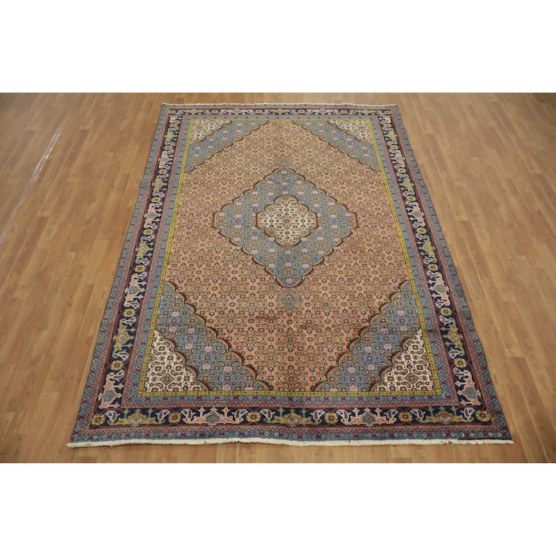 Hand Knotted Oriental 100% Wool Carpet Traditional Geometric Coral Tabriz Area Rug - 9' 3'' X 6' 5''