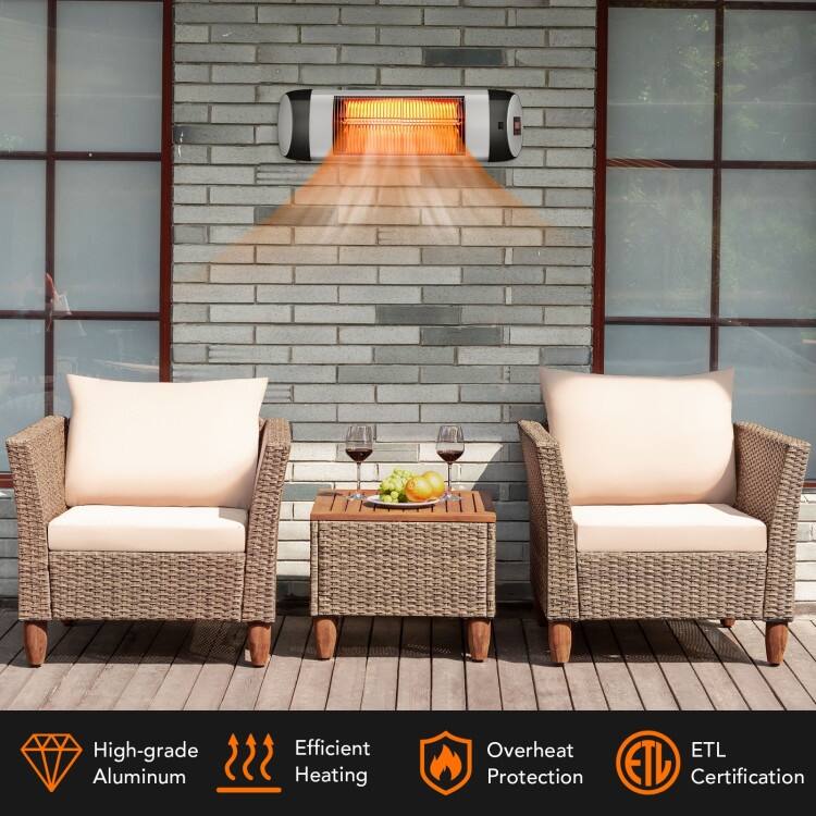 1500W Wall-Mounted Electric Heater Patio Infrared Heater with Remote Control - 26'' x 4'' x 8'' (L x W x H)