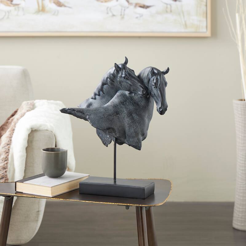 Black Resin Bust Inspired Horse Sculpture with Black Stand - Black - 14" x 8" x 18"