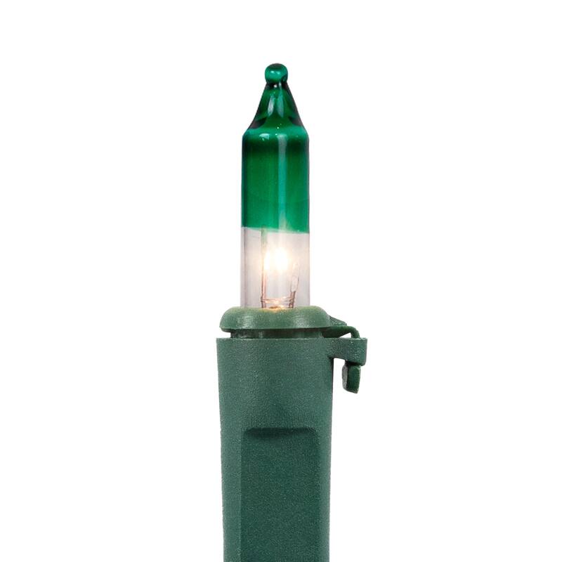 Mini Christmas Light Set - Clear with Green Tips - 20.25' Green Wire - 100ct