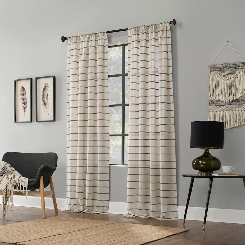 Clean Window Twill Stripe Anti-Dust Linen Blend Sheer Curtain Panel, Single Panel