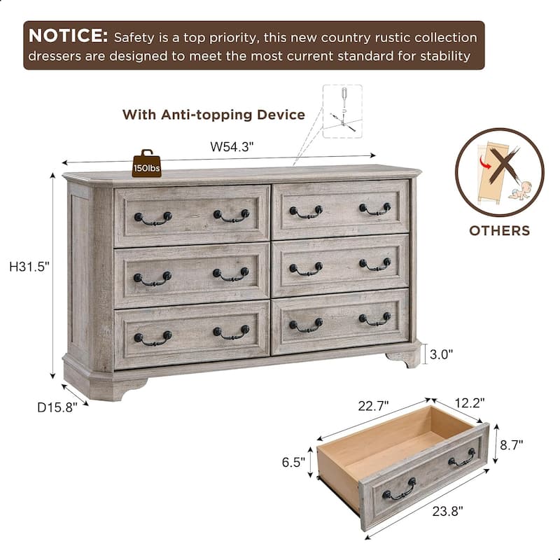 Farmhouse Drawers Dresser, Wood Chest of Drawers, Dressers Organizer