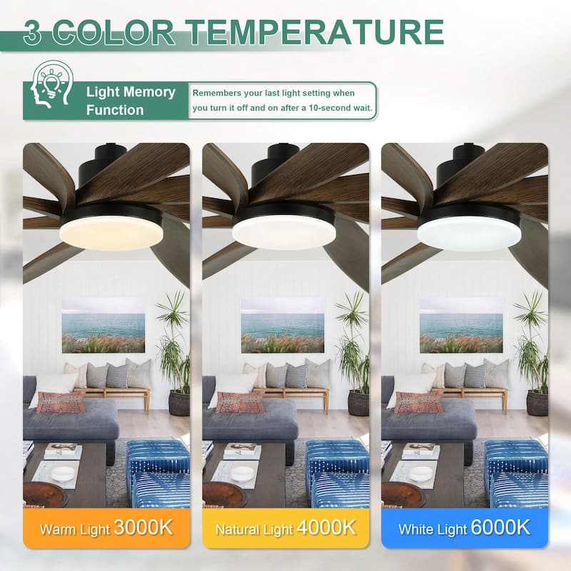 Cusp Barn 72 Inch Large Modern Ceiling Fans with Lights and Remote, Farmhouse 6 Speeds Quiet DC Motor Black Ceiling Fan