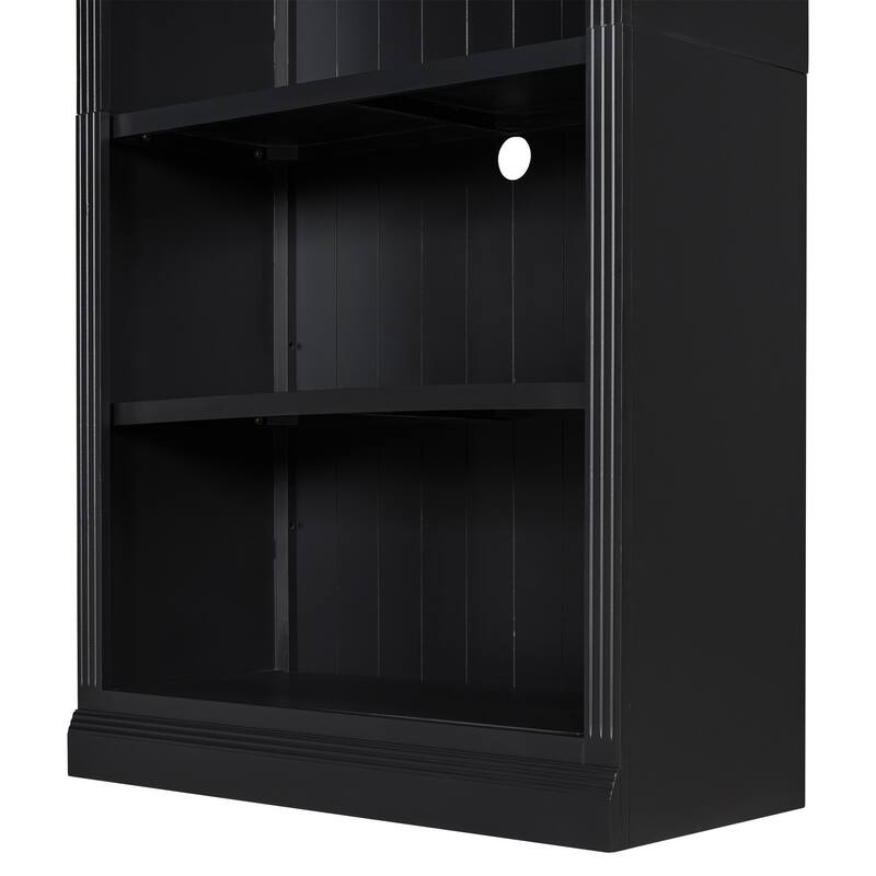 83" Tall 5-Tier Wood Bookcase Classic Solid Color Bookshelf with Adjustable Shelves, LED Light Bar, Open Display Storage Cabinet