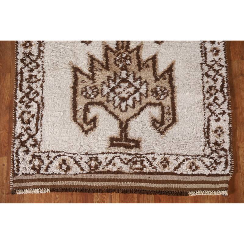 Tribal Anatolian Turkish Runner Rug Handmade Beige Wool Carpet - 3'6"x 11'9"