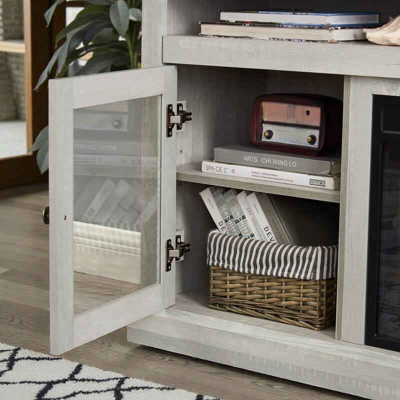 60" Modern Farmhouse TV Stand for 65 Inch TV, Media Console with Glass Doors and Storage for Living Room Entertainment Center